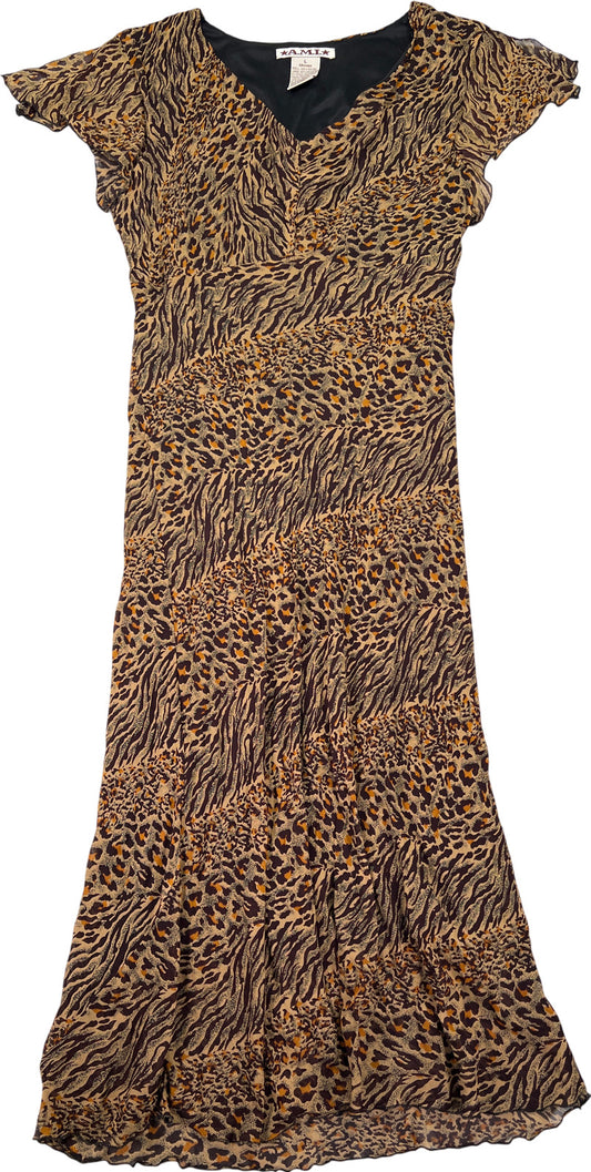 A.M.I Women’s Brown Animal Print Sleeveless Midi Dress - L