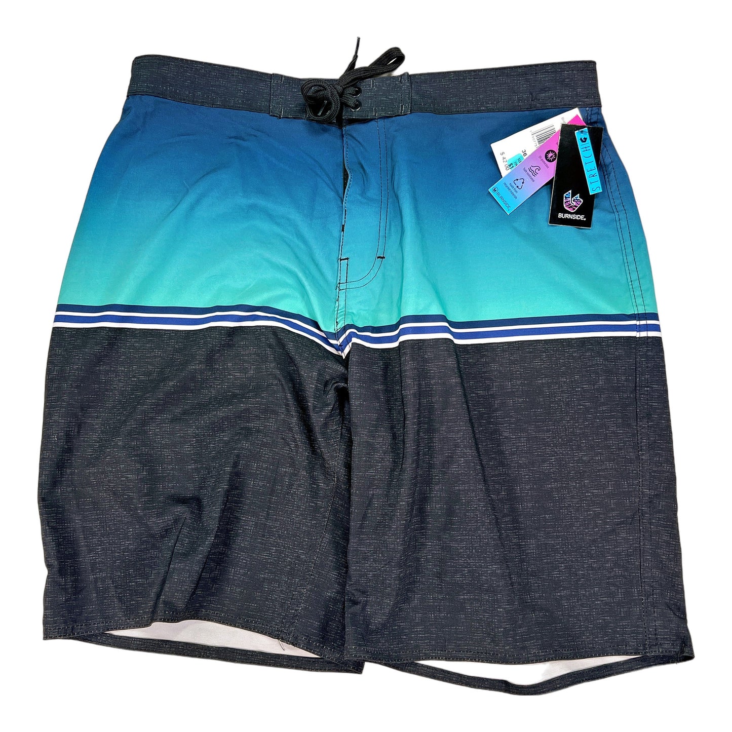 NEW Burnside Men’s Black/Blue Ombré Swim Board Shorts - 36