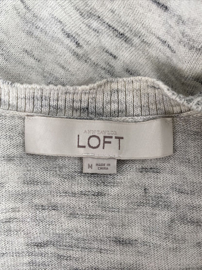 LOFT Women's White/Gray Long Sleeve Button Up Cardigan Sweater - M