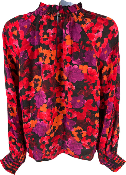 Saylor Women’s Red Floral Long Sleeve Lined Blouse - S