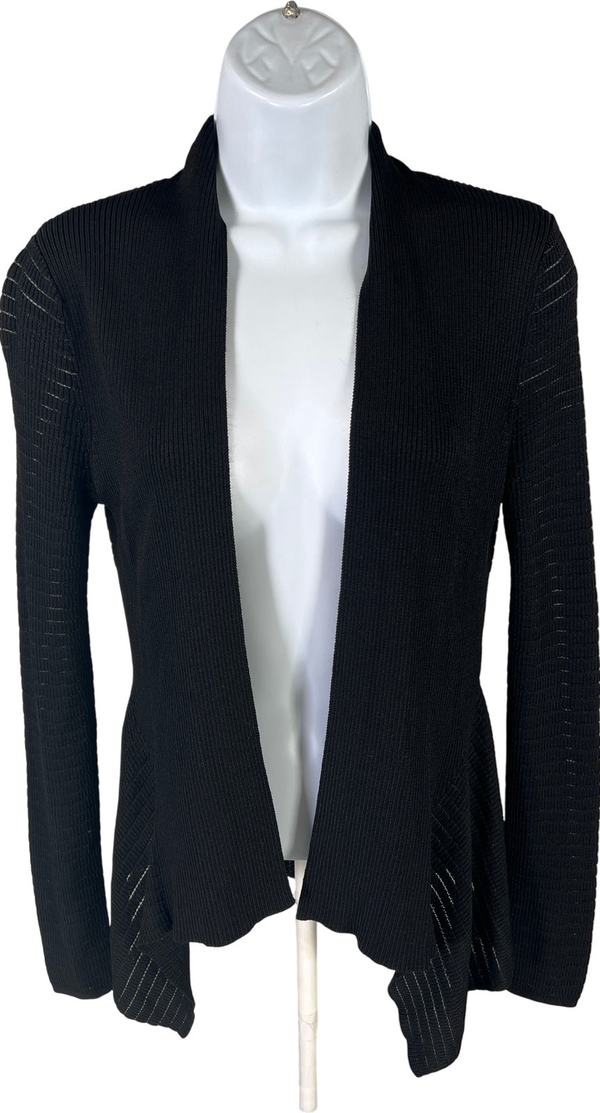 White House Black Market Women’s Black Pointelle Draped Cardigan Sweater - S