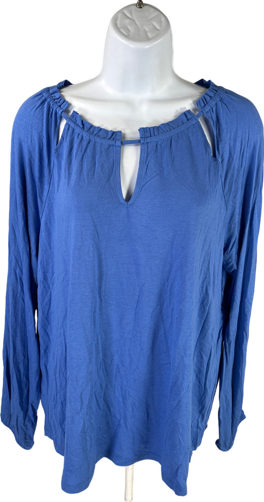 NEW Chico’s Women’s Blue Long Sleeve Keyhole Peasant Shirt - 1/US M