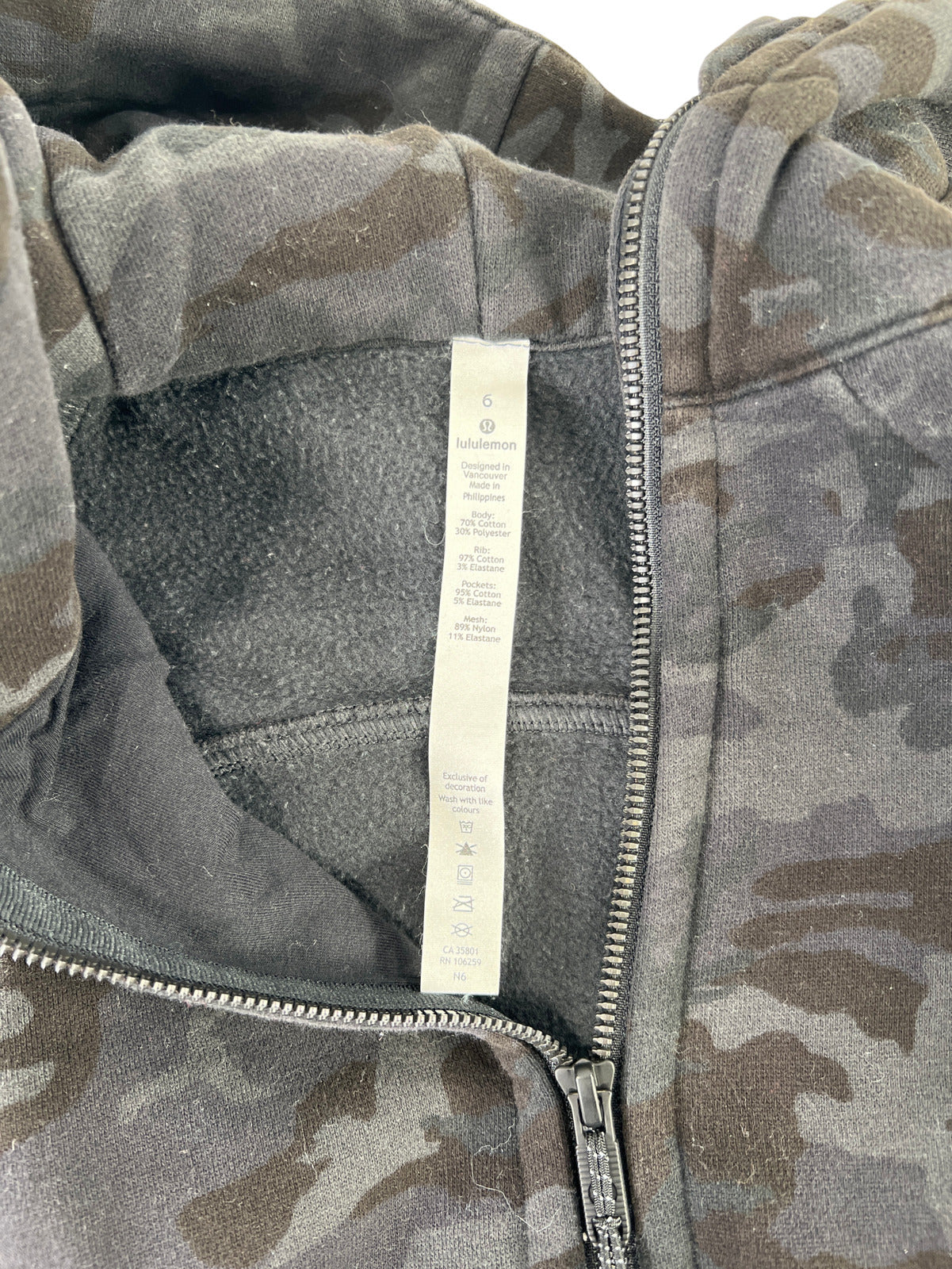 Lululemon Women’s Gray Camouflage Full Zip Scuba Hoodie - 6