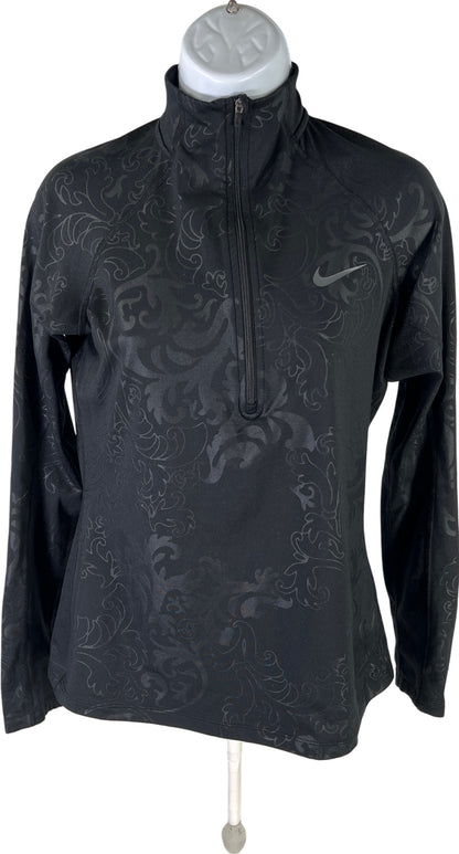 Nike Womens Black Floral Print Dri-Fit 1/2 Zip Therma Athletic Running Shirt - S