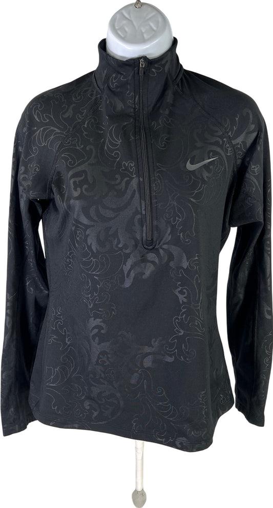 Nike Womens Black Floral Print Dri-Fit 1/2 Zip Therma Athletic Running Shirt - S