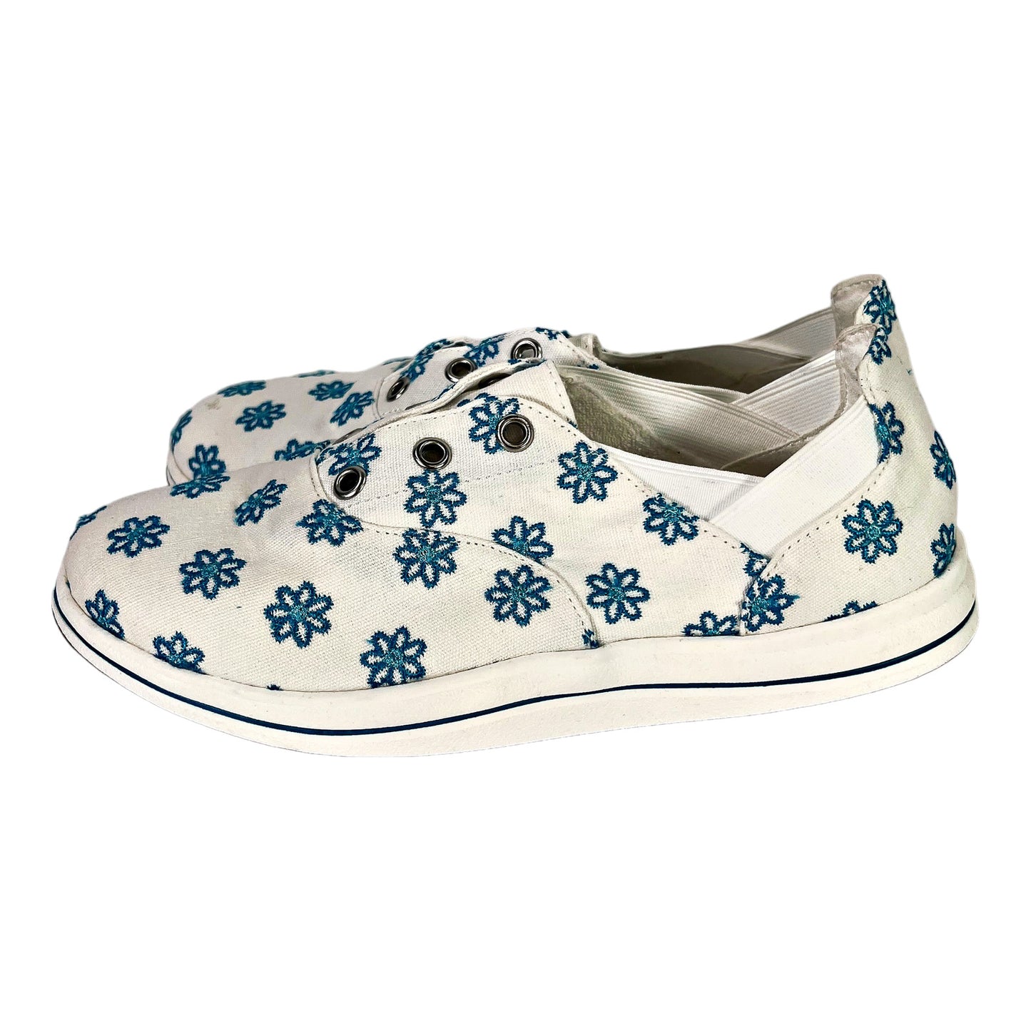 Clarks Cloudsteppers Women’s White/Blue Embroidered Slip On Sneakers - 6