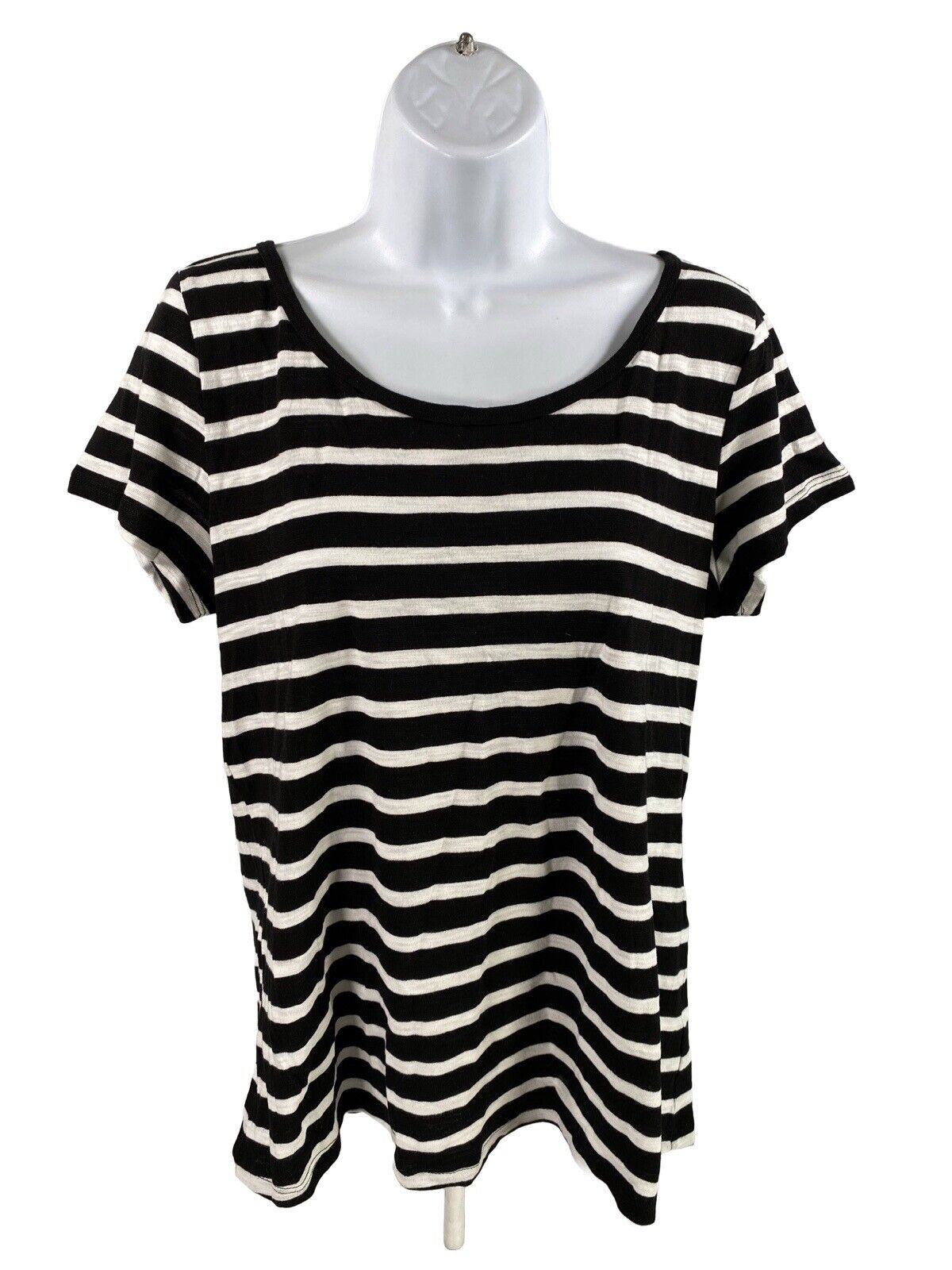 White House Black Market Women's Black Striped Strappy Back Top - L