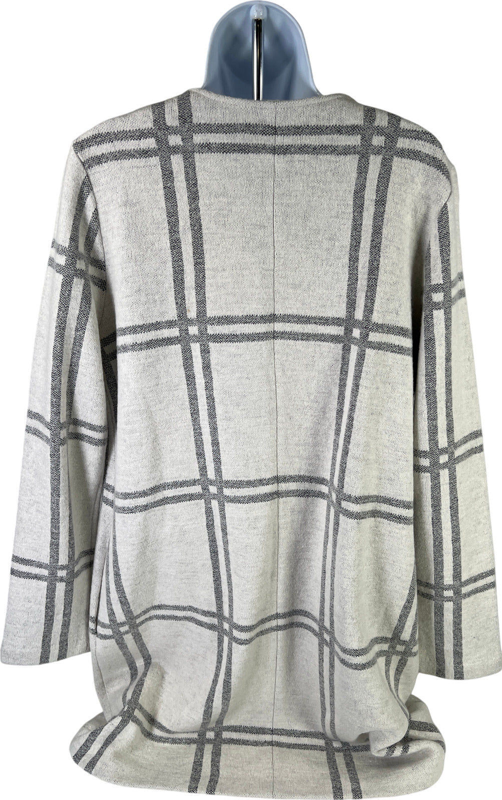 Adrienne Vittadini Women’s White Plaid Open Front Long Cardigan Sweater - M