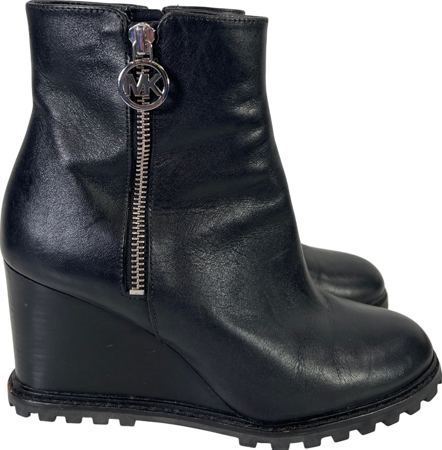 Michael Kors Women’s Black Leather Zip Ankle Wedge Booties - 7.5