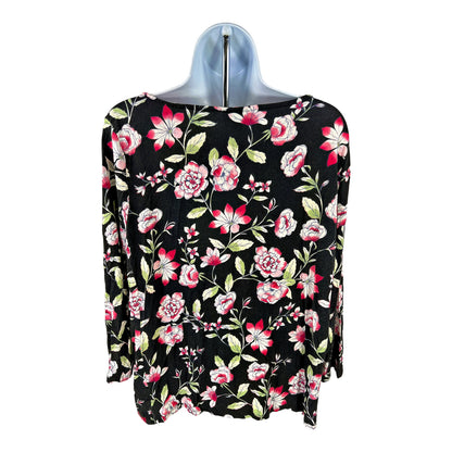 J.Jill Wearever Collection Women’s Black/Red Floral 3/4 Sleeve T-Shirt - L