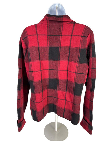 NEW Tahari Women’s Red/Black Plaid Long Sleeve Button Up Cardigan Sweater - XL