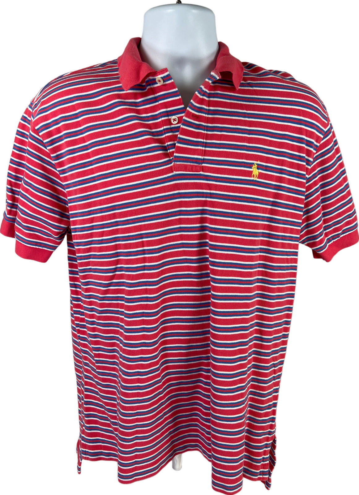 Polo Ralph Lauren Men’s Pink Striped Short Sleeve Cotton Polo Shirt - L