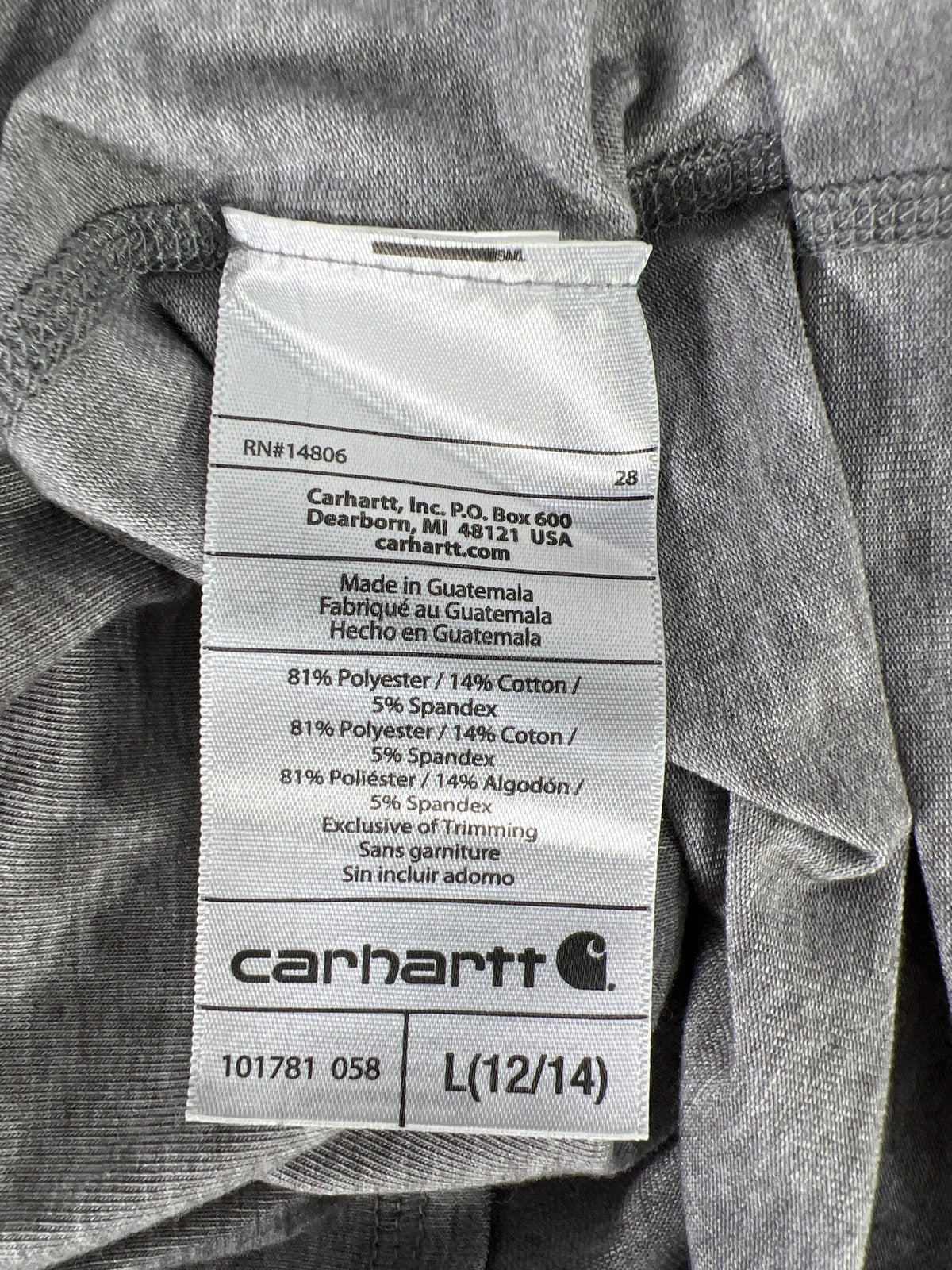 Carhartt Women’s Gray Light Weight Long Sleeve T-Shirt - L