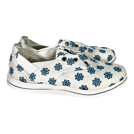 Clarks Cloudsteppers Women’s White/Blue Embroidered Slip On Sneakers - 6