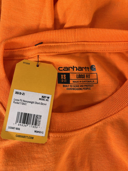 NEW Carhartt Women’s Bright Orange Loose Fit Heavyweight Pocket T-Shirt - XS