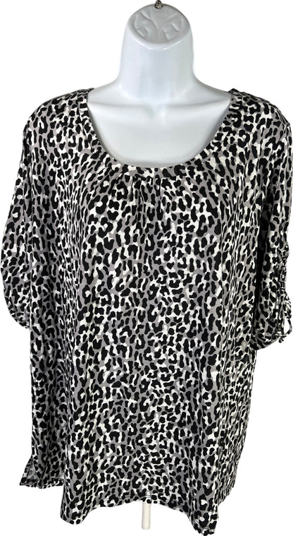 Michael Kors Women’s Black/Gray Leopard Print 3/4 Sleeve Shirt - XL