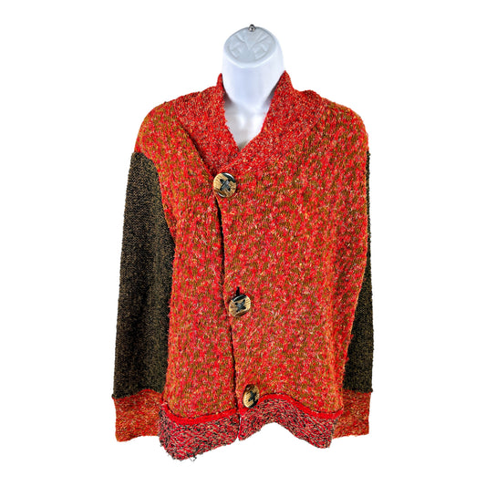 Coldwater Creek Women’s Red/Green Wool Long Sleeve Button Up Sweater Jacket - L