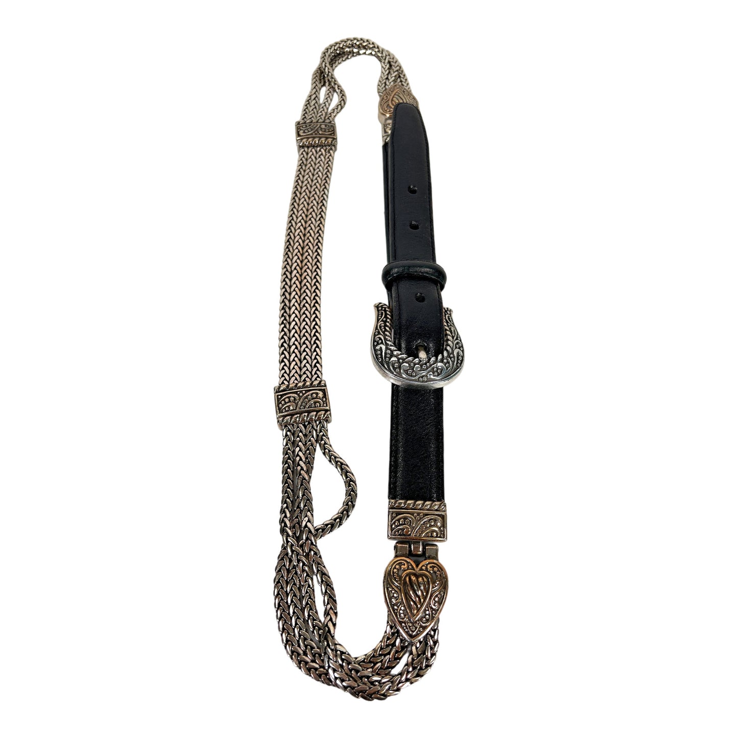 Brighton Women’s Black Leather & Chain Belt - L