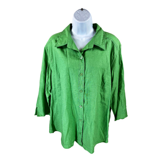 NEW Erika Women’s Green Linen Blend Button Up Shirt - Plus 1X