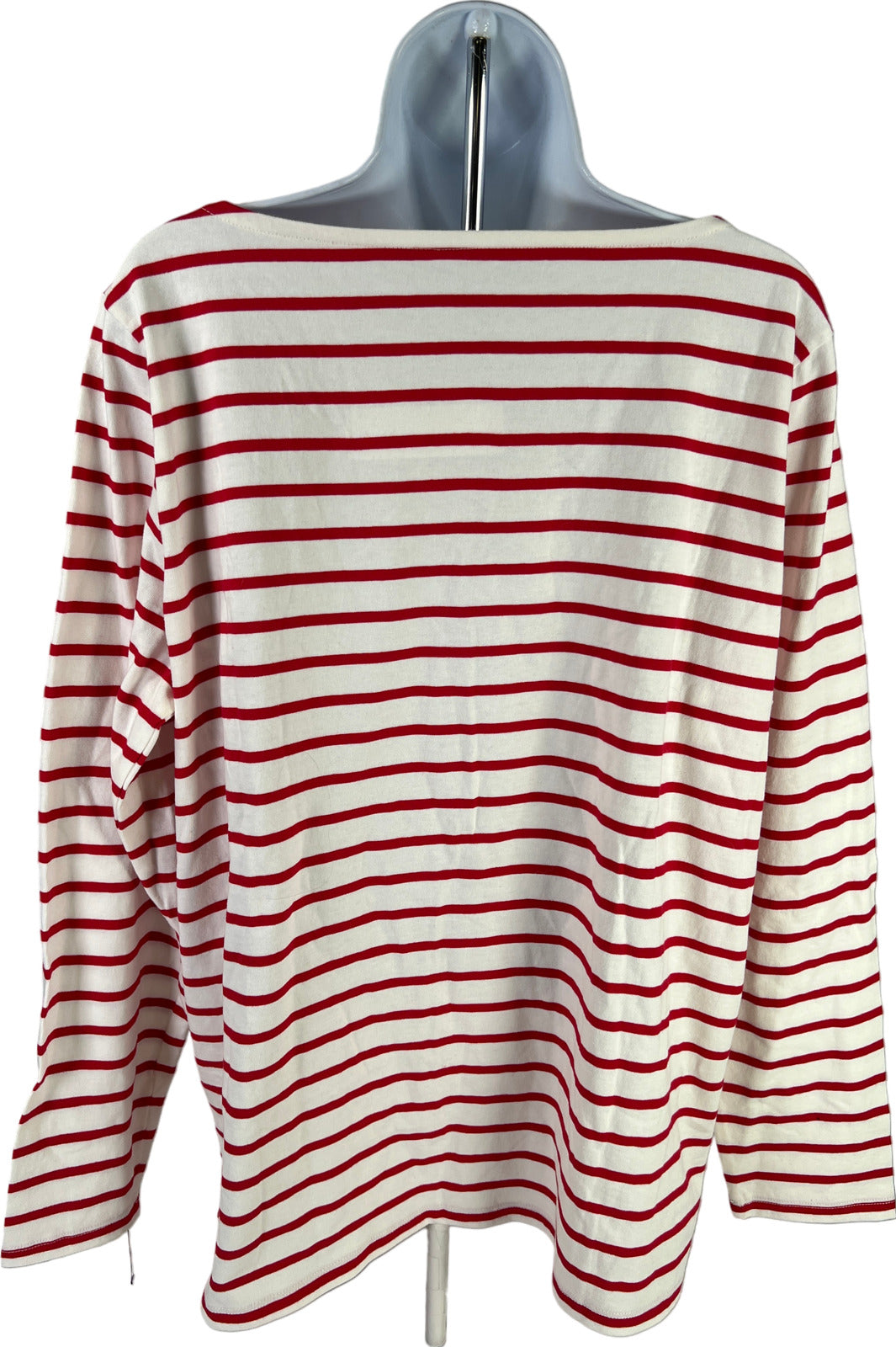 NEW J.Jill Women’s White/Red Striped Mistletoe Long Sleeve Shirt - Plus 1X