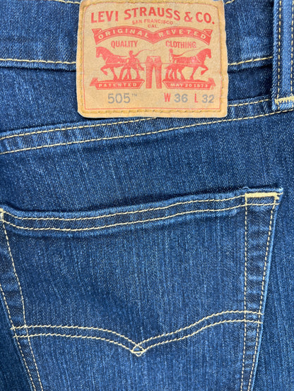 Levi’s Men’s Dark Wash 505 Straight Fit Denim Jeans - 36x32