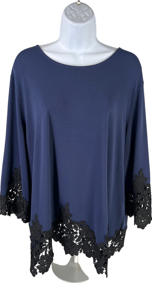 Chico’s Women’s Navy Blue Lace Accent 3/4 Sleeve Blouse Top - 3/US XL