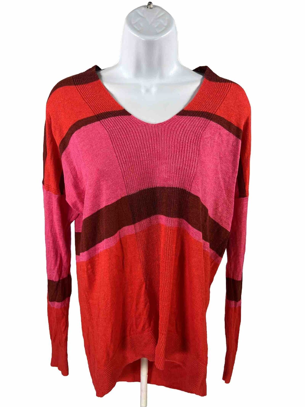 Banana Republic Women's Red Striped Linen Blend Knit Sweater - M