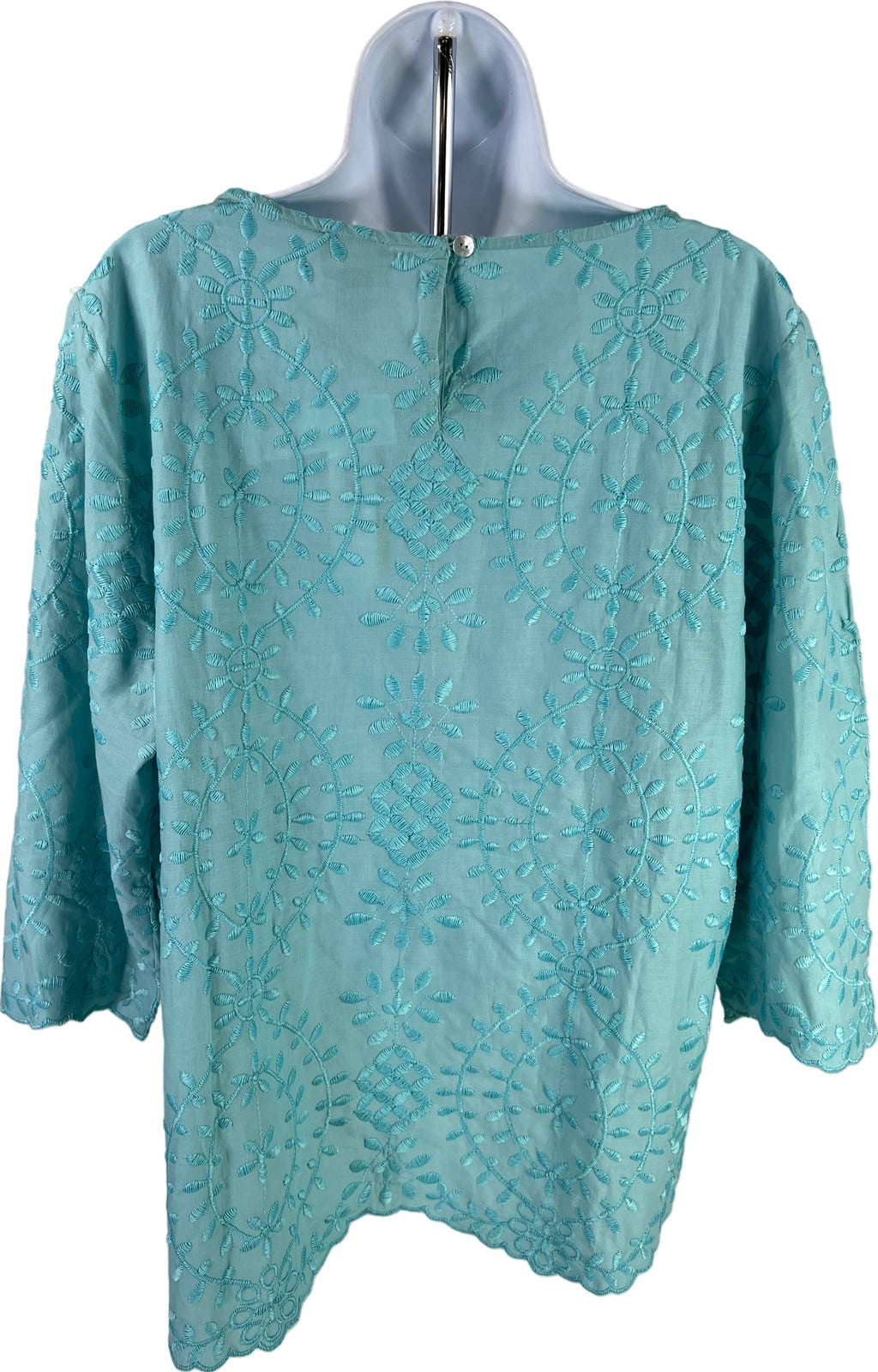 NEW Chico’s Women’s Blue Embroidered 3/4 Sleeve Tunic Top - 2/US L