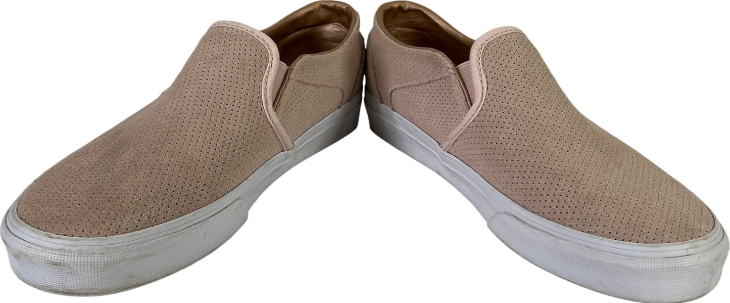 Vans Women’s Light Pink/Beige Suede Perforated Asher Slip On Loafers - 10