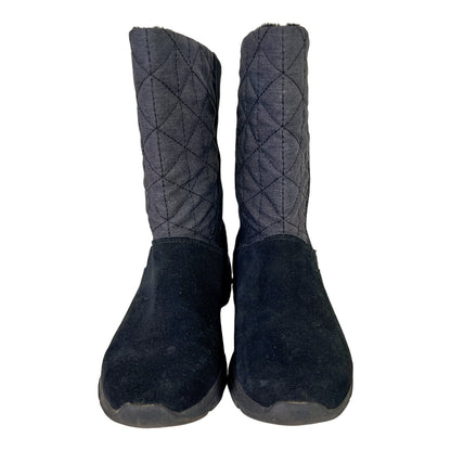 Lands End Women’s Black Quilted Suede Mid Calf Winter Boots - 6