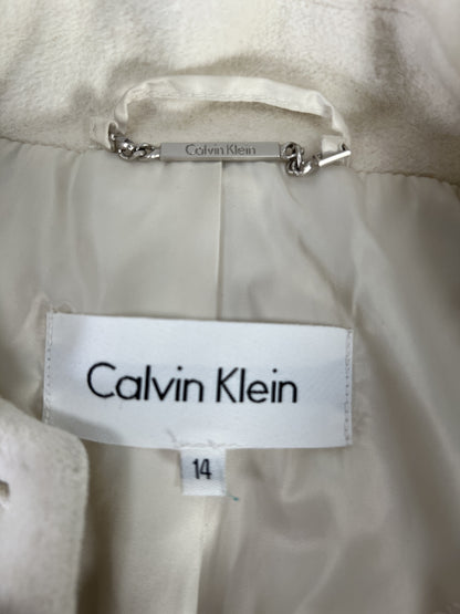 Calvin Klein Women’s Ivory Wool Long Sleeve Button Up Coat - 14