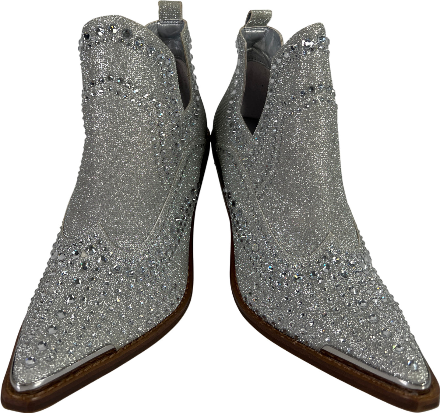 Gianni Bini Women’s Silver Rhinestone Block Heel Booties - 6.5 M