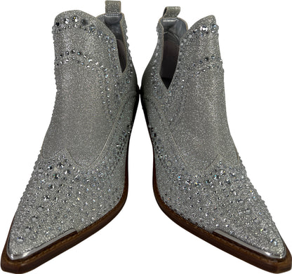 Gianni Bini Women’s Silver Rhinestone Block Heel Booties - 6.5 M