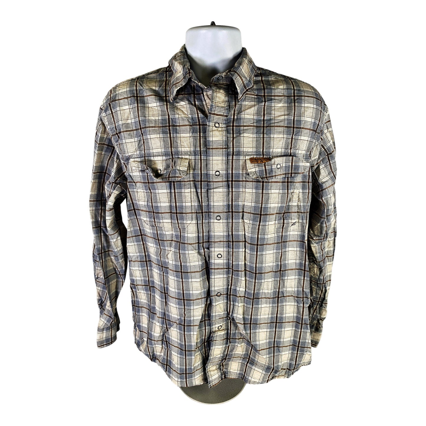 Timberland Men’s Blue/Gray Plaid Cotton Snap Button Up Shirt - M