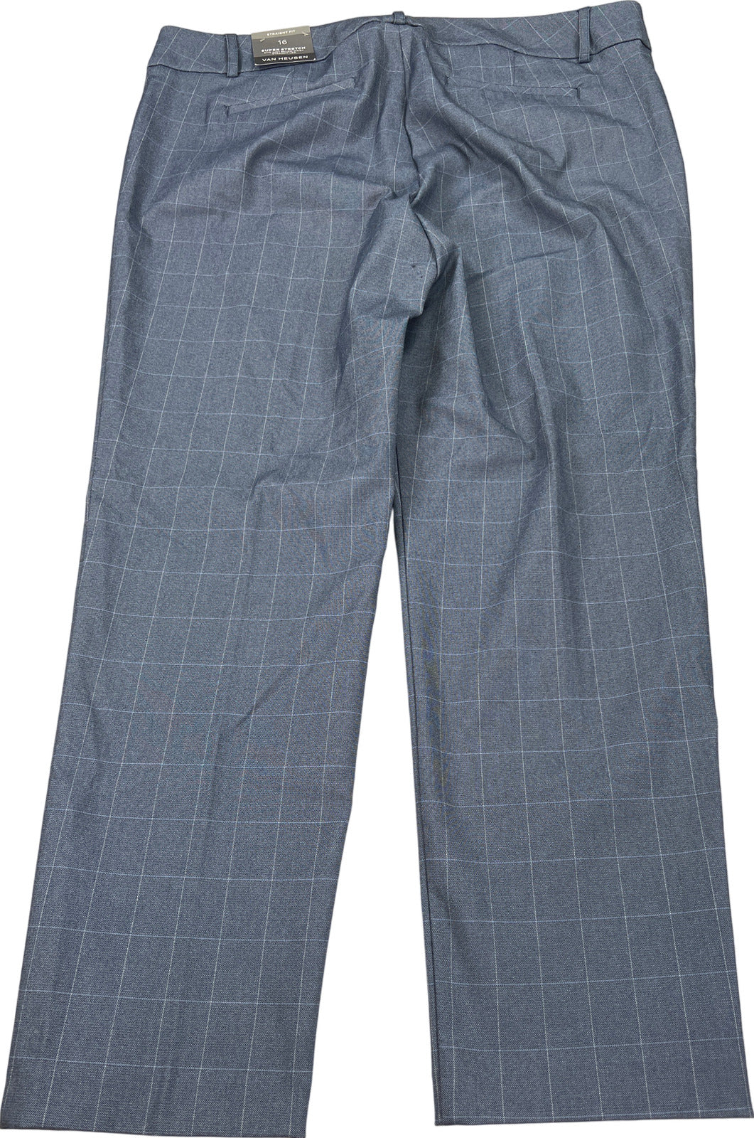 NEW Van Heusen Women’s Blue Plaid Straight Leg Tapered Pants - 16 Short