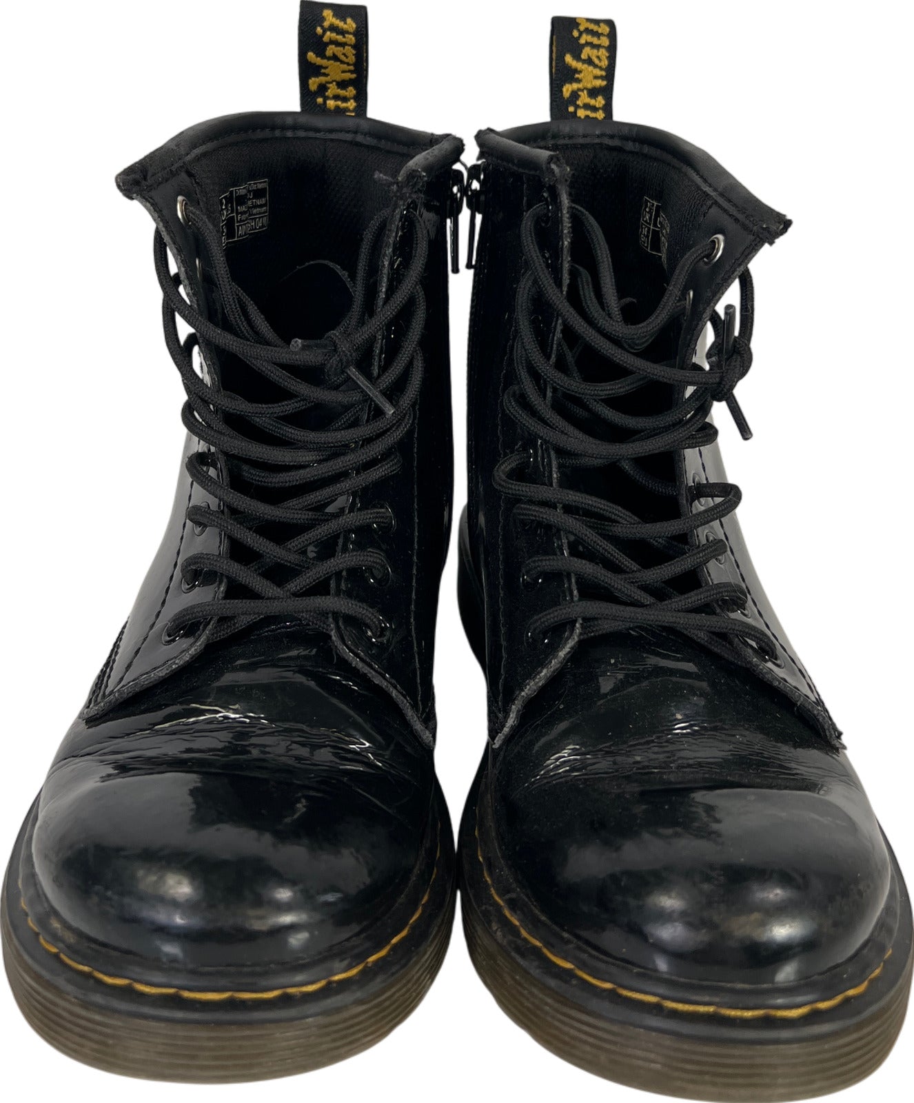 Doc Martens Junior/Girls Black Patent Leather Side Zip Lace Up Combat Boots - 3