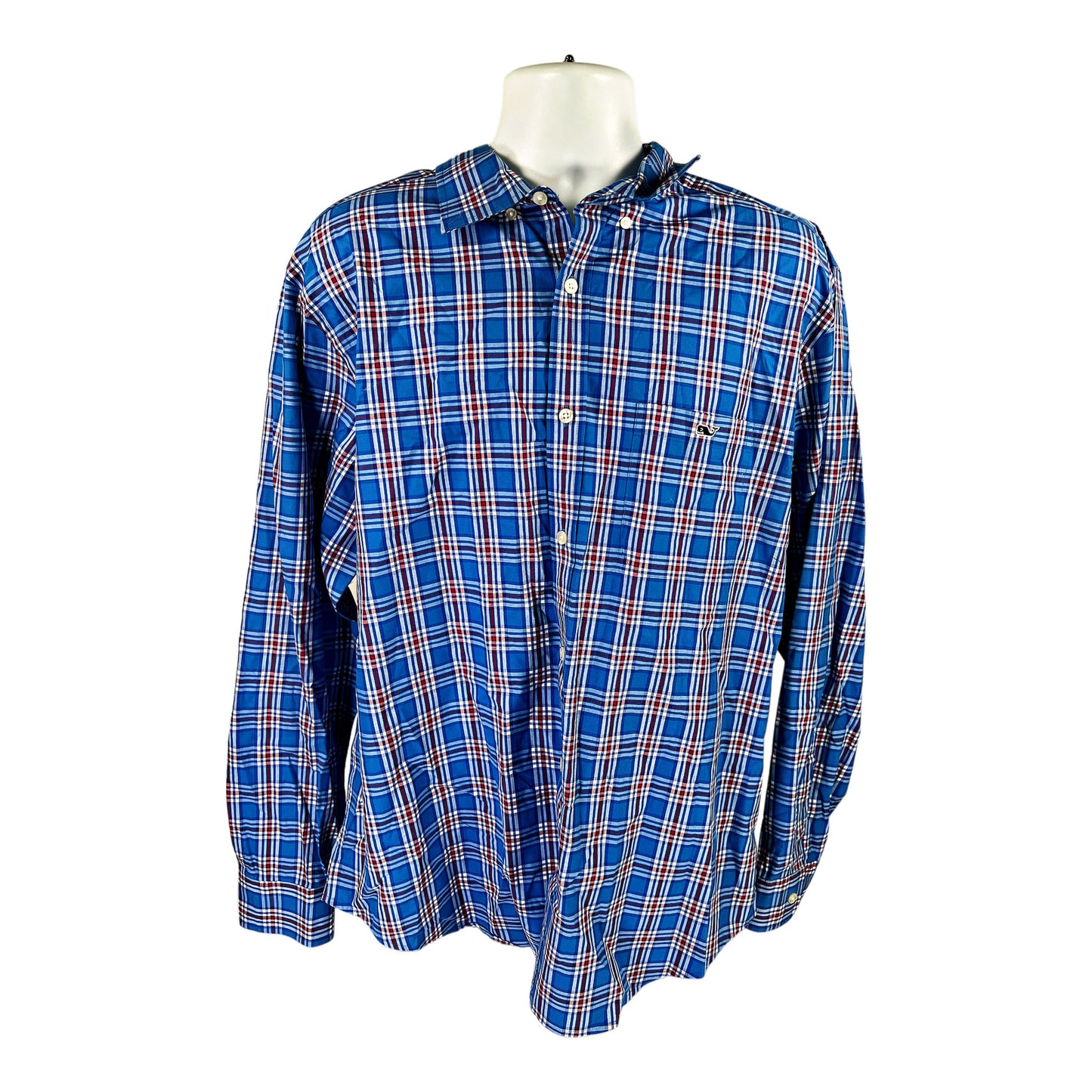 Vineyard Vines Men’s Blue Plaid Classic Fit Tucker Button Up Shirt - XL