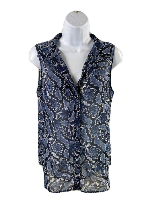 Banana Republic Women's Blue Button Up Sleeveless Sheer Blouse - S