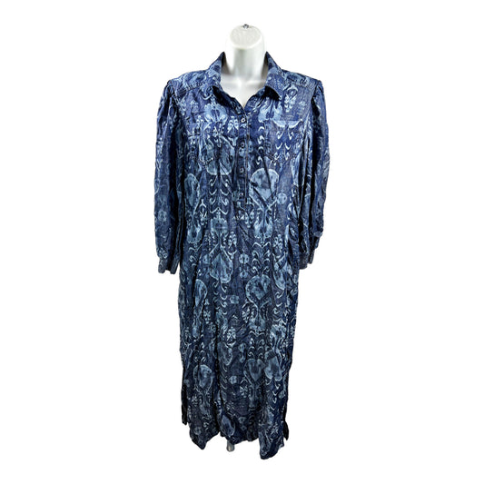 Chico’s Women’s Blue Teaneck Ikat Print Long Shirt Dress - 6 Petite