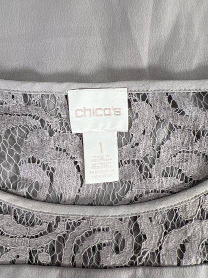 Chico’s Women’s Gray Lace Trim Sleeveless Blouse W/ Lace Jacket - 1/M