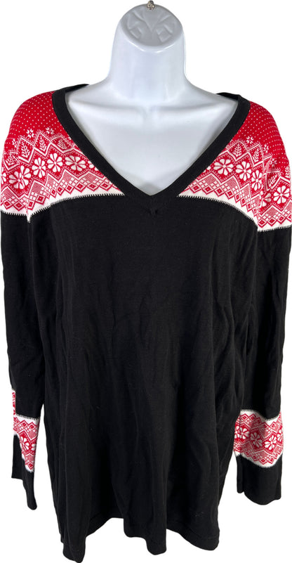 NEW Tommy Hilfiger Women’s Black/Red Long Sleeve Winter Ivy Sweater - XL