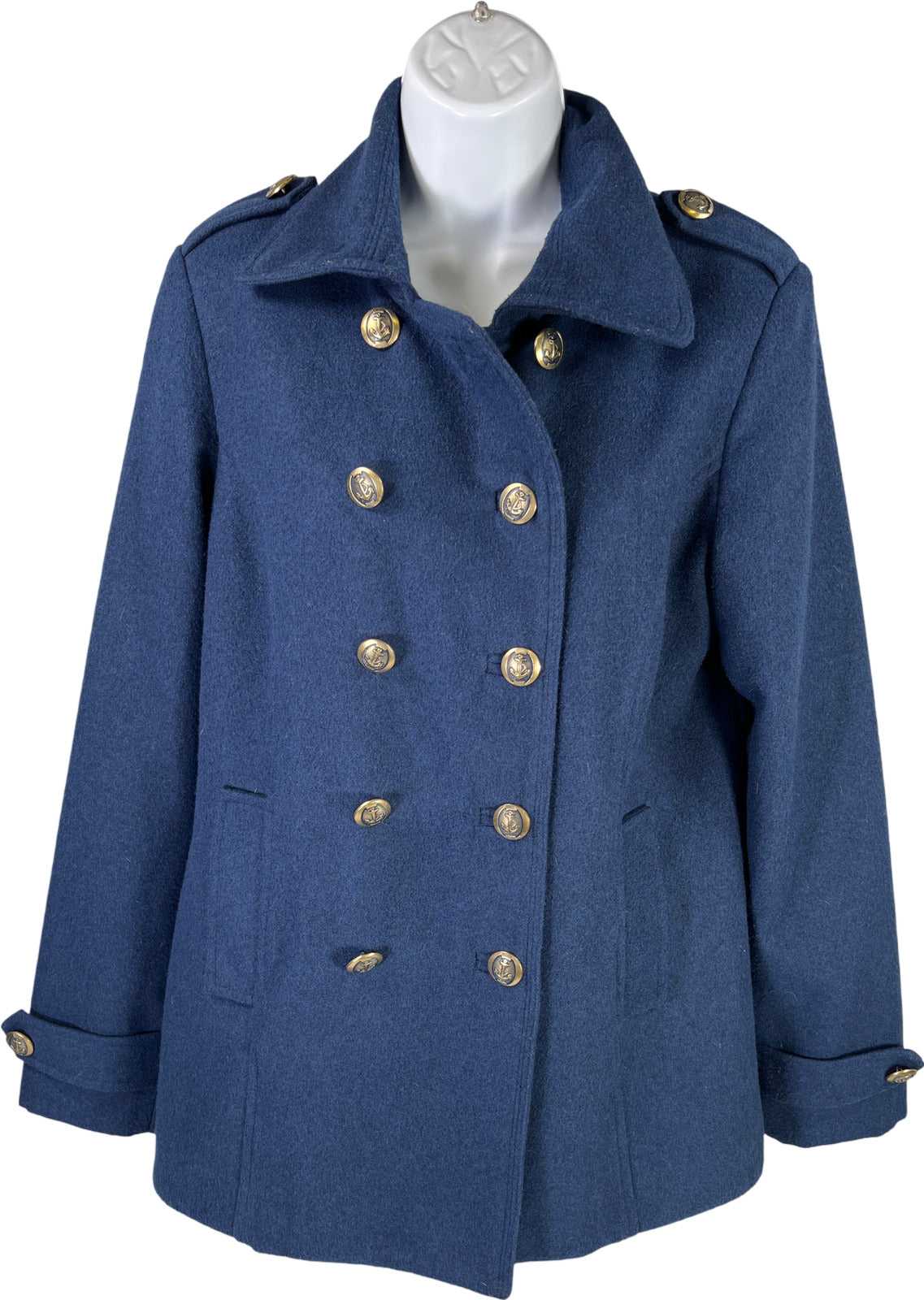 Cabi Women’s Blue Wool Blend Long Sleeve Prep School Pea Coat - M