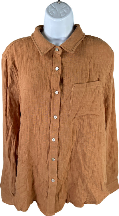 NEW Doe and Rae Women’s Brown Button Up Casual Top - L