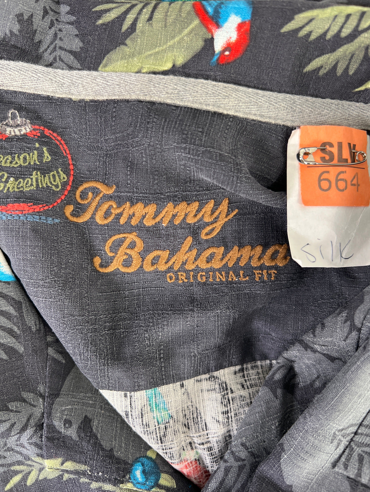 Tommy Bahama Men’s Gray Silk Hawaiian Christmas Birds Button Up Shirt - 3XL