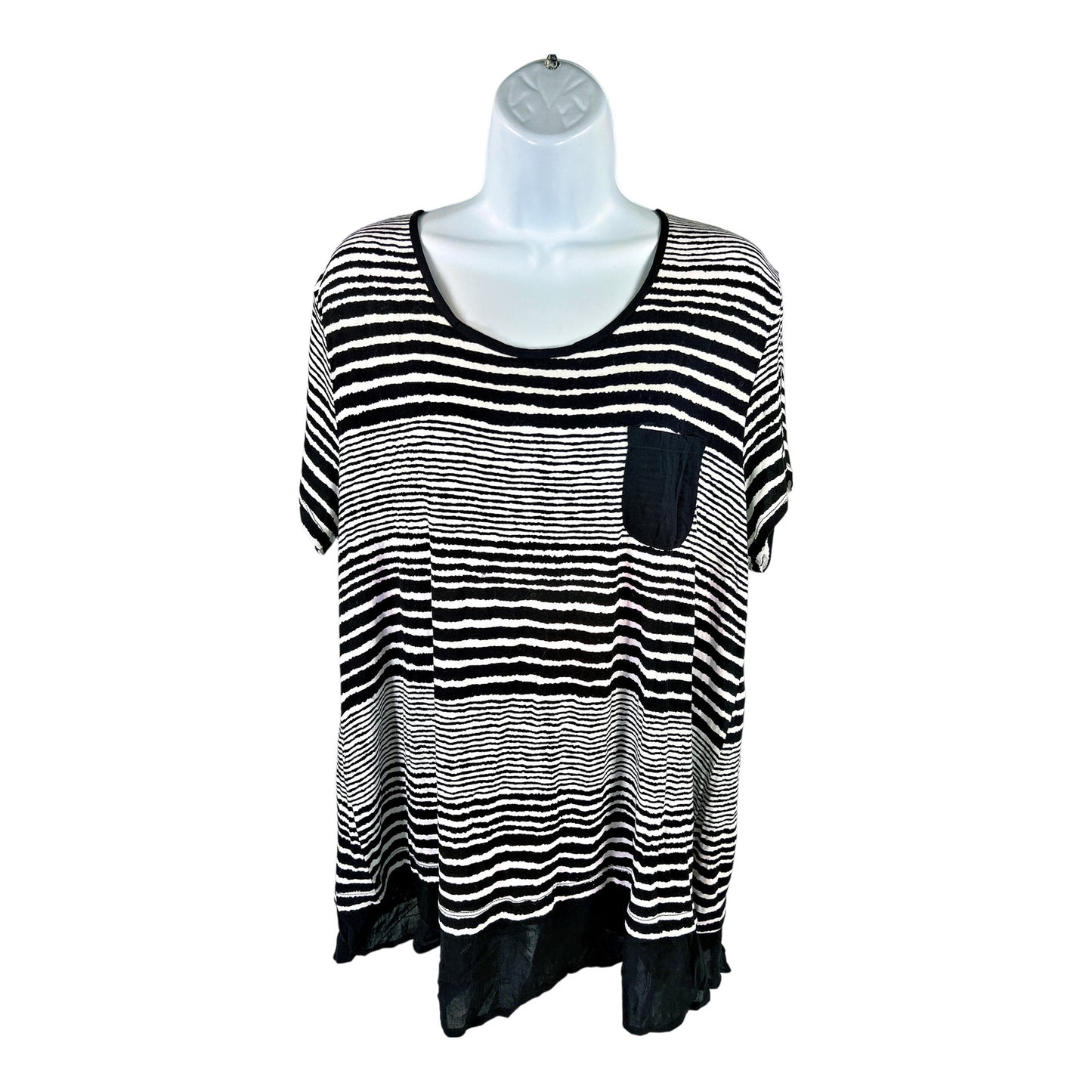 NEW Anne Klein Women’s Black/White Striped Scooped Neck T-Shirt - Plus 1X