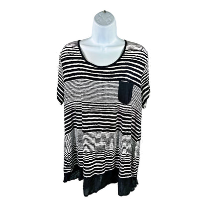 NEW Anne Klein Women’s Black/White Striped Scooped Neck T-Shirt - Plus 1X