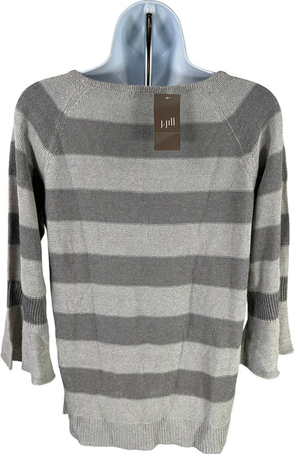 NEW J.Jill Women’s Gray Striped Linen Blend 3/4 Sleeve Sweater - XS