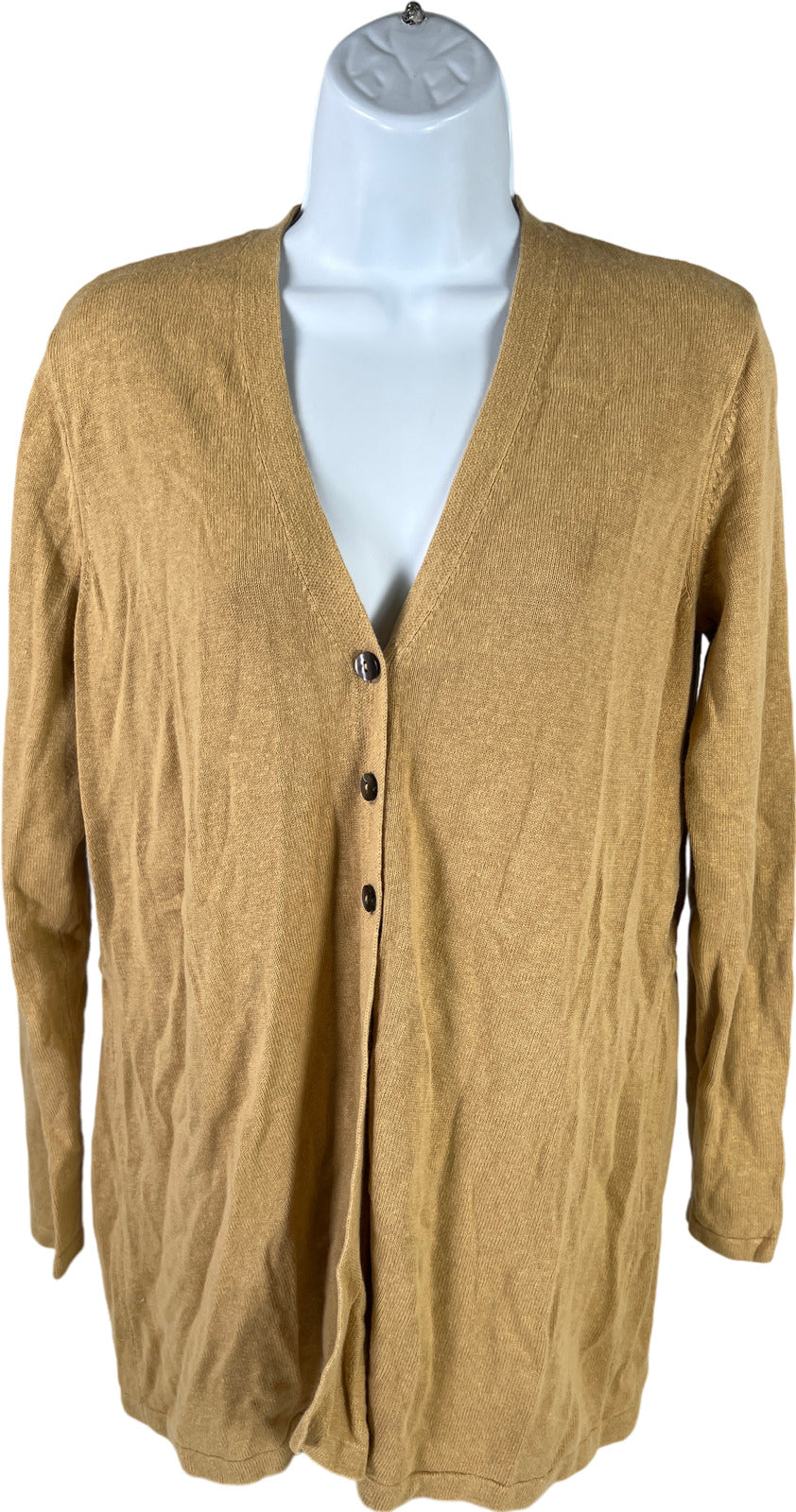 J.Jill Women’s Tan/Beige Linen Blend Long Sleeve Button Up Cardigan Sweater - M