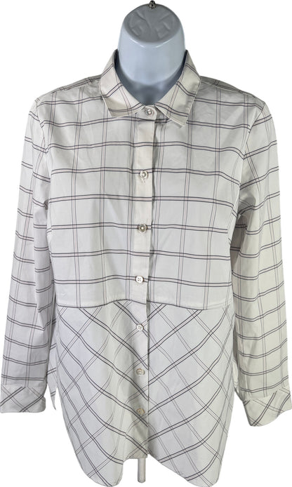 J. Jill Women’s White Plaid Button Up Long Sleeve Shirt - S