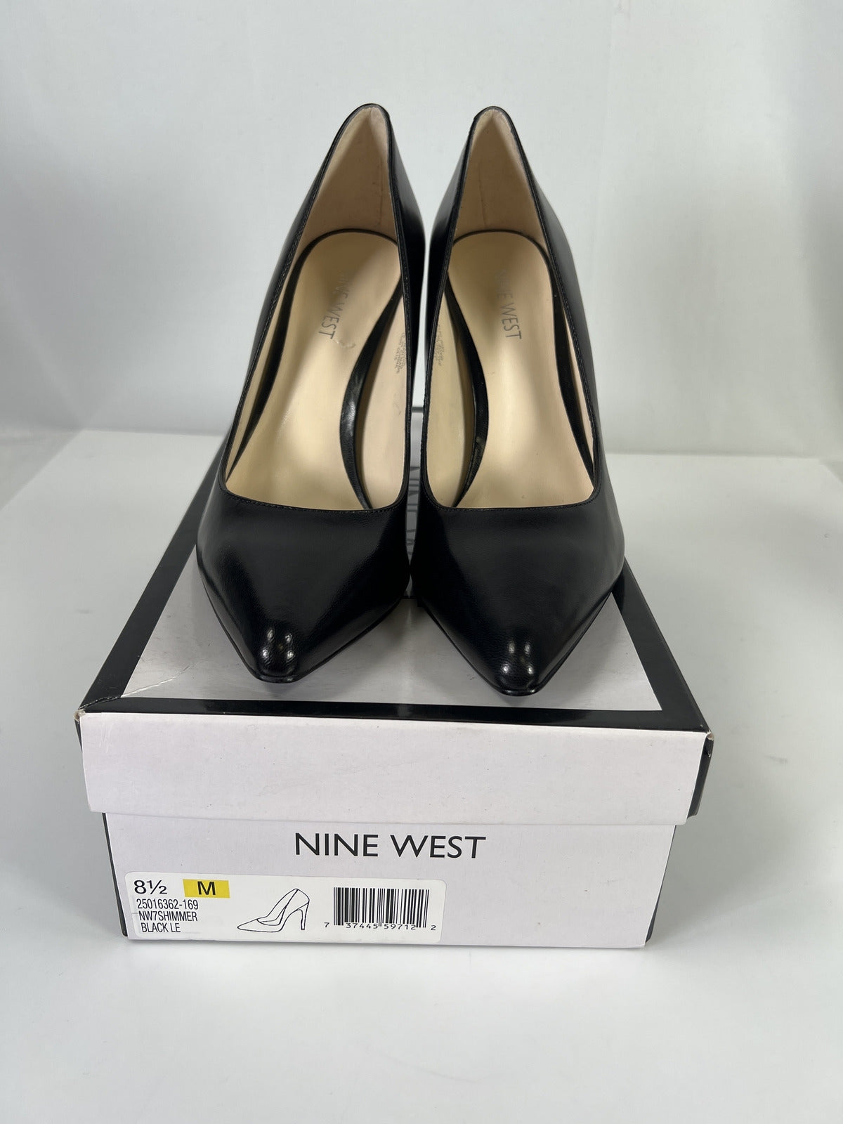 NEW Nine West Women’s Black Leather Shimmer Pump Heels - 8.5